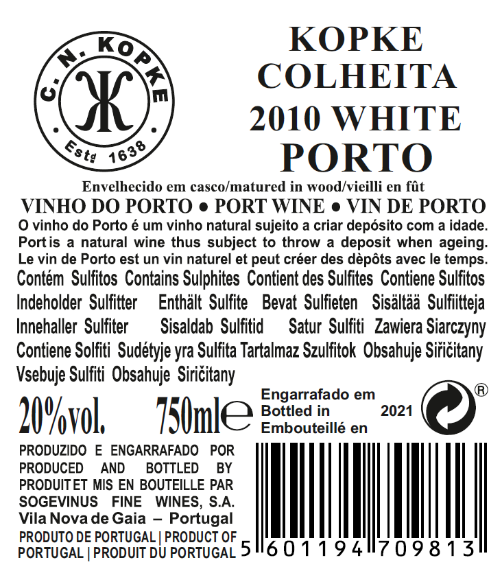 VINHO DO PORTO - KOPKE COLHEITA 2010 WHITE