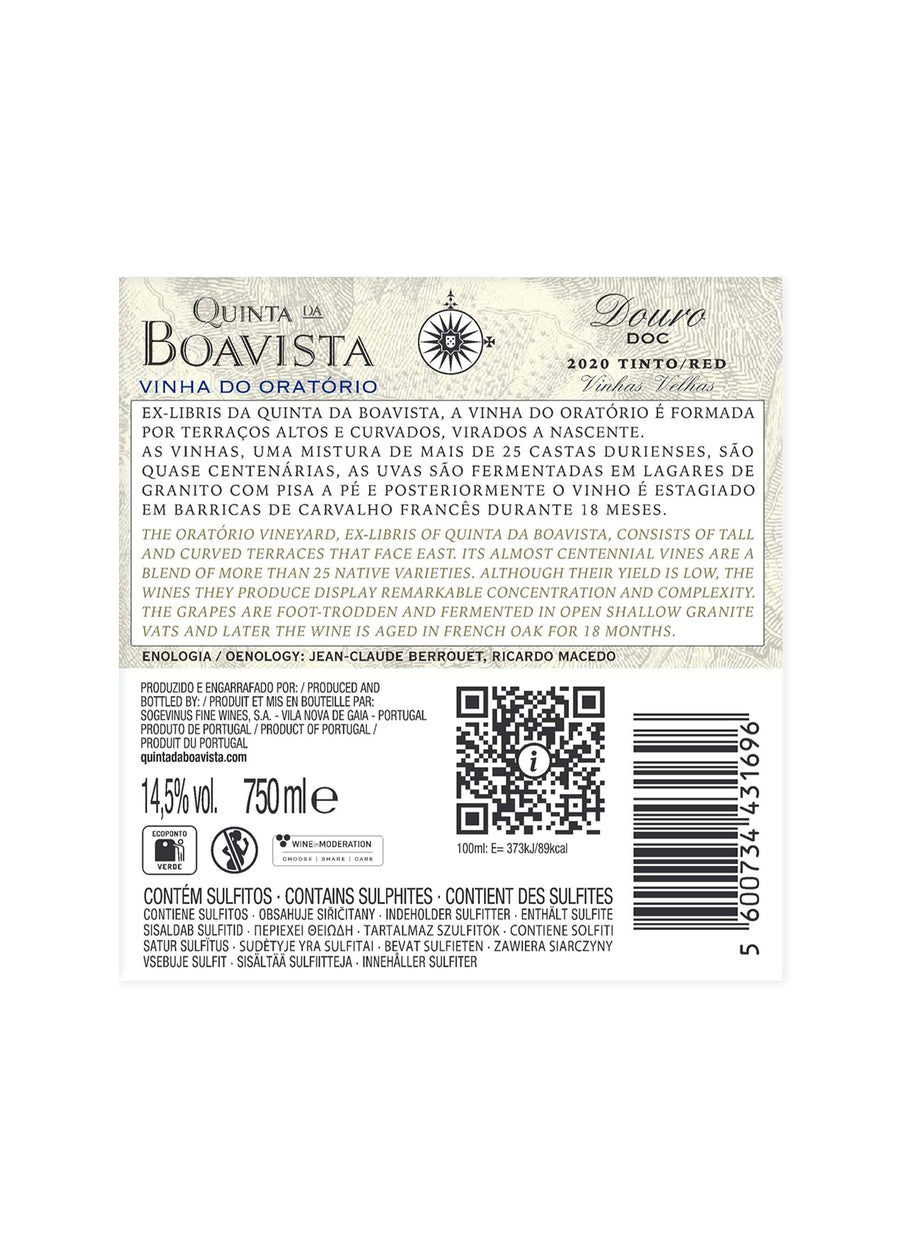 VINHO DOURO TINTO QUINTA DA BOAVISTA VINHA DO ORATÓRIO 2020 0,75L