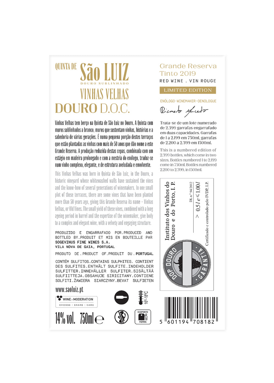 VINHO DOURO SÃO LUIZ VINHAS VELHAS 2019 TINTO