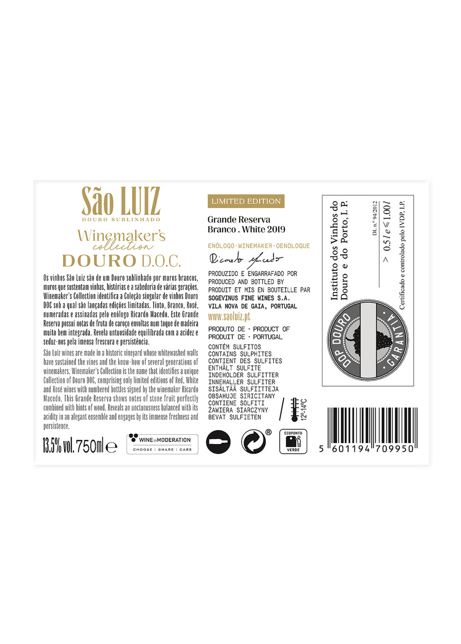 VINHO DOURO SÃO LUIZ WINEMAKER'S COLLECTION GRANDE RESERVA BRANCO - FOLGAZÃO & RABIGATO 2019