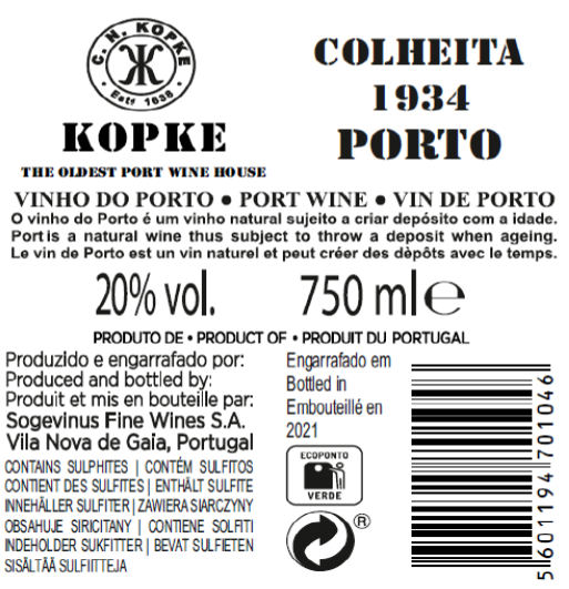 Vinho do Porto Kopke Colheita 1934 Tawny