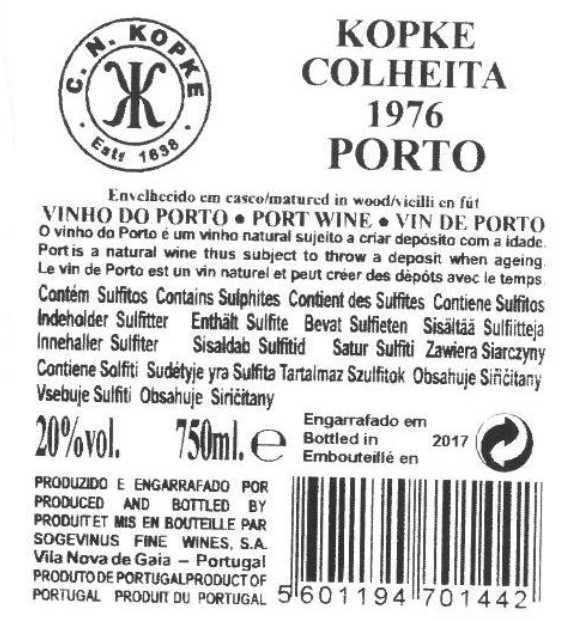 VINHO DO PORTO - KOPKE COLHEITA 1976 TAWNY