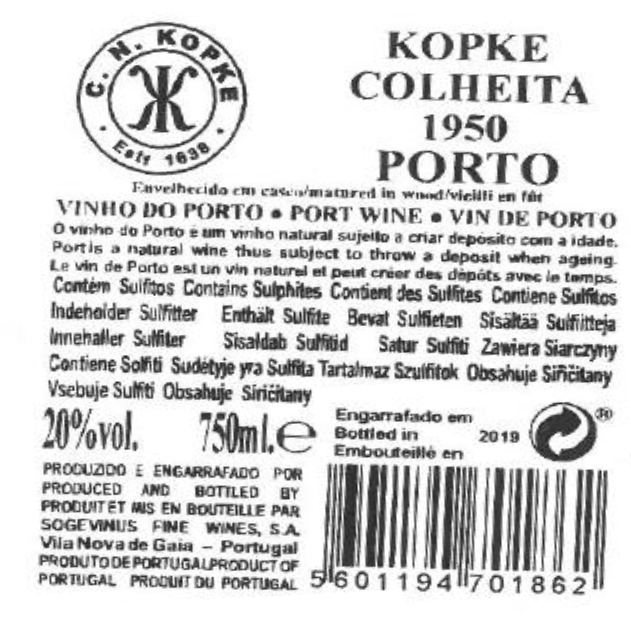 VINHO DO PORTO - KOPKE COLHEITA 1950 TAWNY