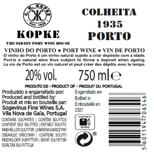 Vinho do Porto Kopke Colheita 1935 Tawny