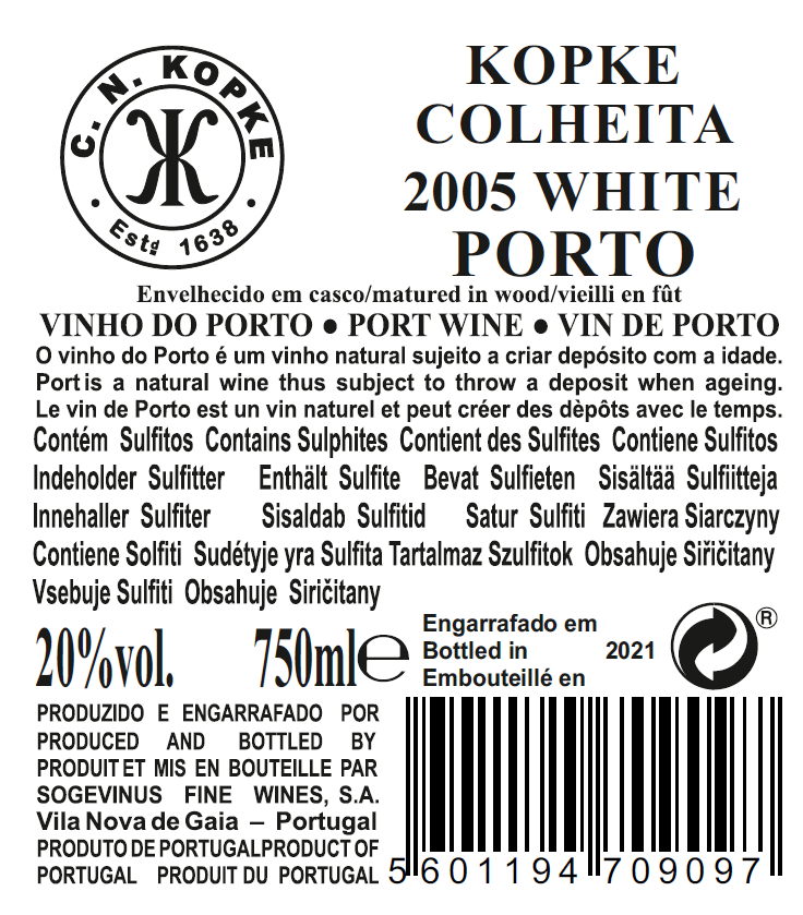 VINHO DO PORTO - KOPKE COLHEITA 2005 WHITE