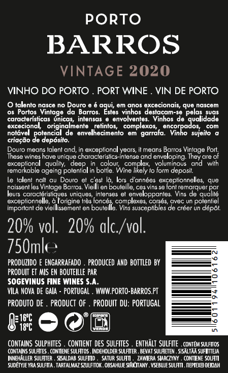 VINHO DO PORTO BARROS VINTAGE 2020